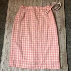 Vintage Cottagecore Pink White Checkered Pencil Skirt size XL Belt